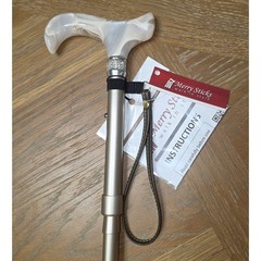 Merry Sticks Folding Walking Cane Champagne Gold Rhinestone Pearl Handle NIB