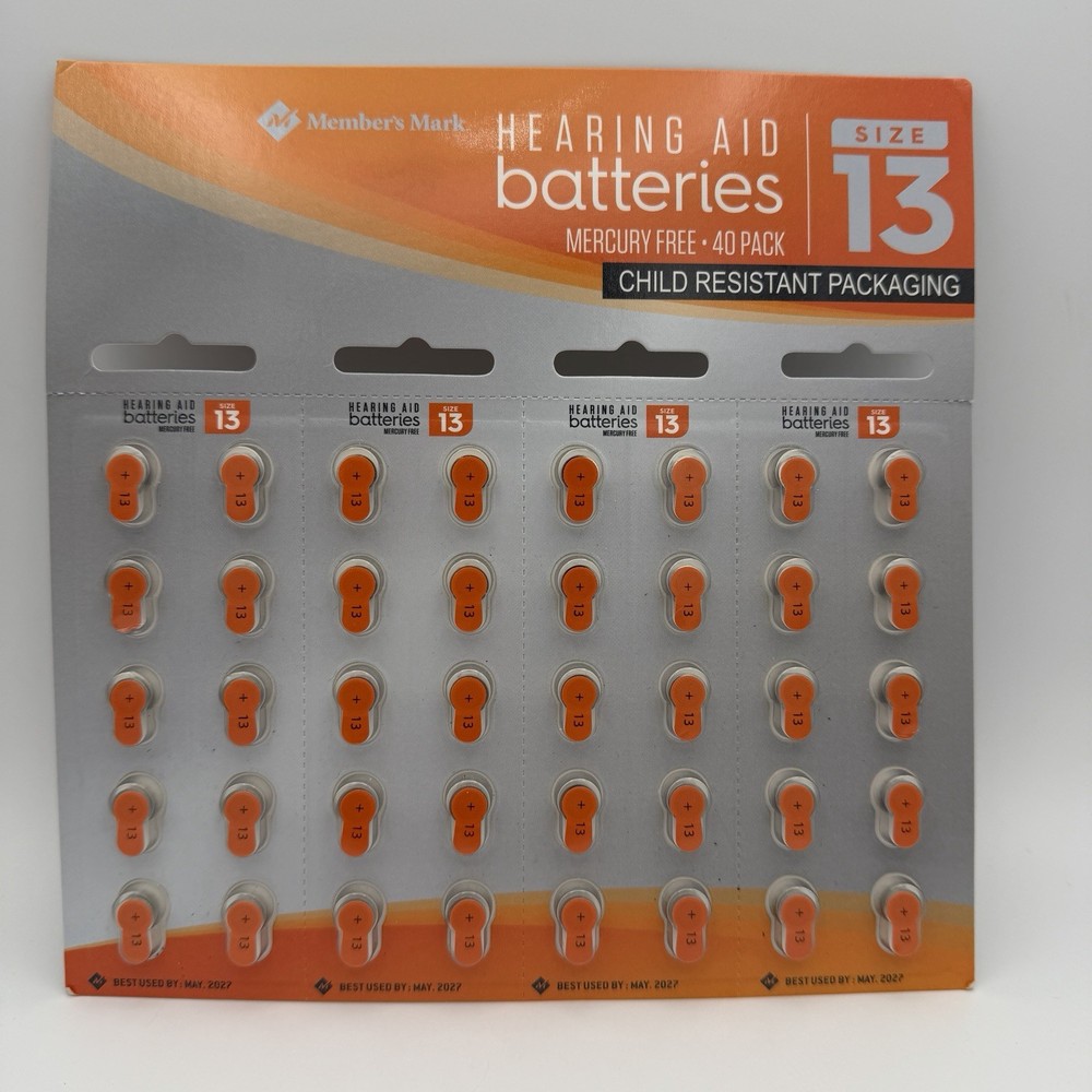 Members Mark Hearing Aid Batteries Size 13 – 40 Pack Best By 05/27 HLT-13BATT40