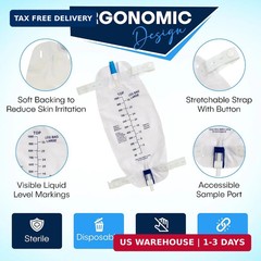 Leg Bag Urinary Drainage Bag 3-Pack, 1000ml – Includes 3×18″ Tubing, Anti-Reflux