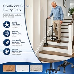 Stair Climbing Assist Cane with Adjustable Height & 8-Claw Base for Seniors