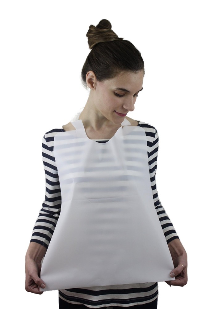 100 Pack Disposable Plastic Adult Bibs Adult, White