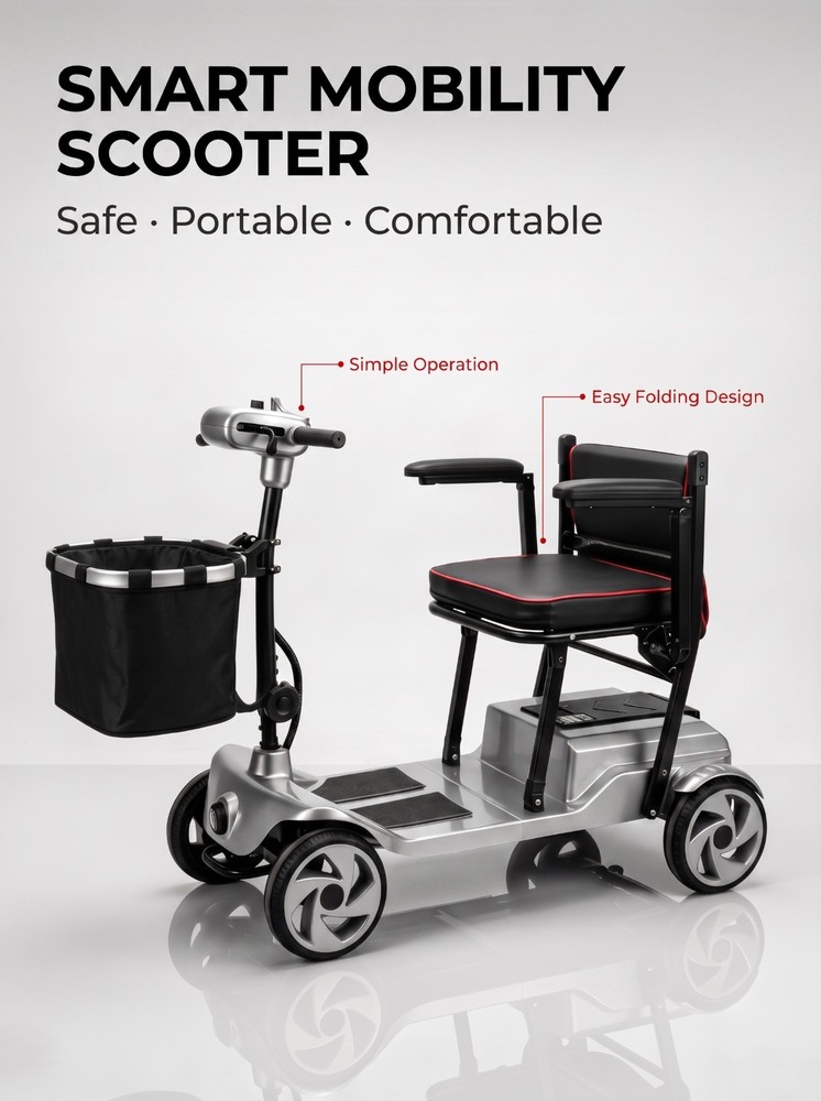 Lightweight Mobility Scooters for Seniors Removable Battery & Quick Fold Design