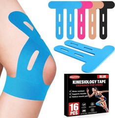 16 PCS Kinesiology Tape for Knees, 4 Colors Knee Support Tape, Precut Knee Tape