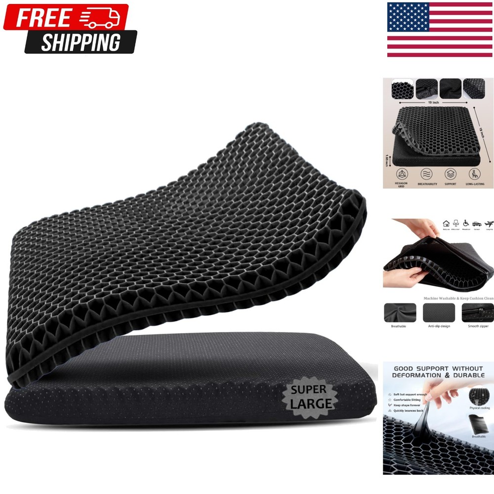 19×19″ Gel Seat Cushion, Extra Large Pressure Relief Chair Pad for Home Office C