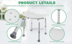 Shower Chair Seat 300lb Bath Stool Padded Height Adjustable Bathtub Seat Bench