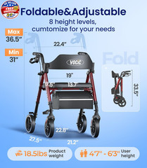 Walkers for Seniors, Z21 Rollator Walker with Seat Supports 350lb, 8″ Big Wheels
