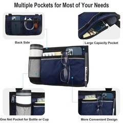 Blue Wheelchair Side Bag Armrest Storage Pouch with Cup Holder Reflective Strip