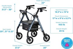 NOVA Star HVY Duty Bariatric Rollator Walker w/Wide Padded Seat – OPEN BOX BLUE
