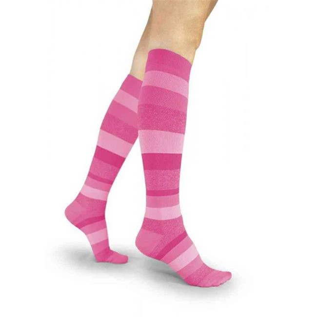 SIGVARIS Microfiber Shades Calf High Socks 15-20 Pink Stripe Size C NEW