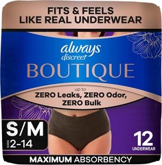 Always Discreet Underwear S/M Black 12 Ct Incontinence Leak Protection