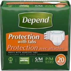 Depend Protection with Tabs Maximum Briefs S/M 20 Count 19-34 in Waist