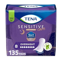 Tena Sensitive Care Overnight Incontinence Pads Women, Extra Coverage, 48ct