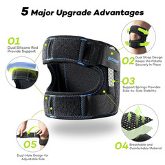 Patellar Tendon Support Strap with Side Stabilizers & Patella Gel Pads, Knee Bra