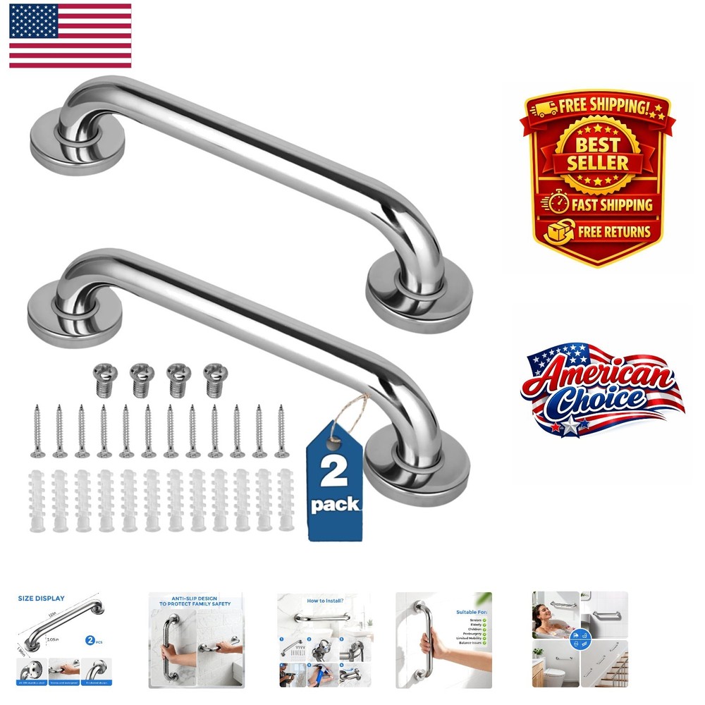 Secure 12 Inch Shower Grab Bar Set – Corrosion Resistant Stainless Steel Design