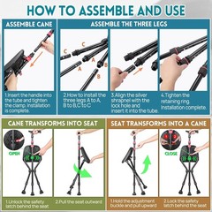 300-Pound Capacity Folding Cane with Seat, Adjustable Seat & Cane Height, Por…