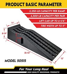 50515 6.25″ Lift Car Ramps, 2-Pack – 13,000lb GVW, Deep Grooved Surface for