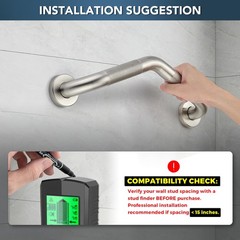 2 PCS 16 Inch Angled Shower Grab Bar 11/4 Inch Knurled Stainless Steel