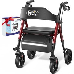 Ergonomic Rollator Walker with Seat, Supports 350lb, All-Terrain 8″ Wheels