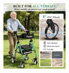Cosydora R402 Rollator Walker with Seat 13.6 lb Lightweight 8″ Wheels, Green.