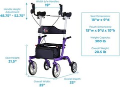 NOVA Phoenix Rise UP Rollator, Upright Walker w/Padded Forearm, Purp – OPEN BOX!