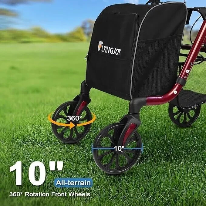 FlyingJoy Rollator Walker-4-Wheels Trolley for Elderly & Shopping Up to 300 LBS