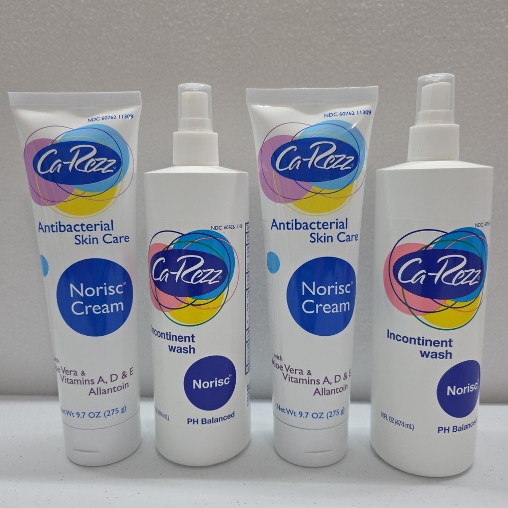 2 Ca-Rezz Skin care Norisc Cream 9.7 oz + 2 Incontinent Wash 16 Oz Exp 11/2026