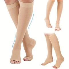 Elastic Open Toe Copper Compression Socks 20-30mmHg Knee-High Breathable Unisex