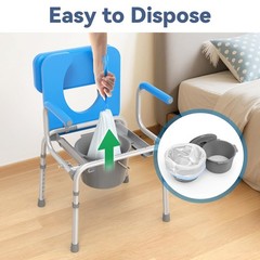 Loyoda Drop Arm Bedside Commode with Linners,500lbs Capacity, 5.81QT , Blue