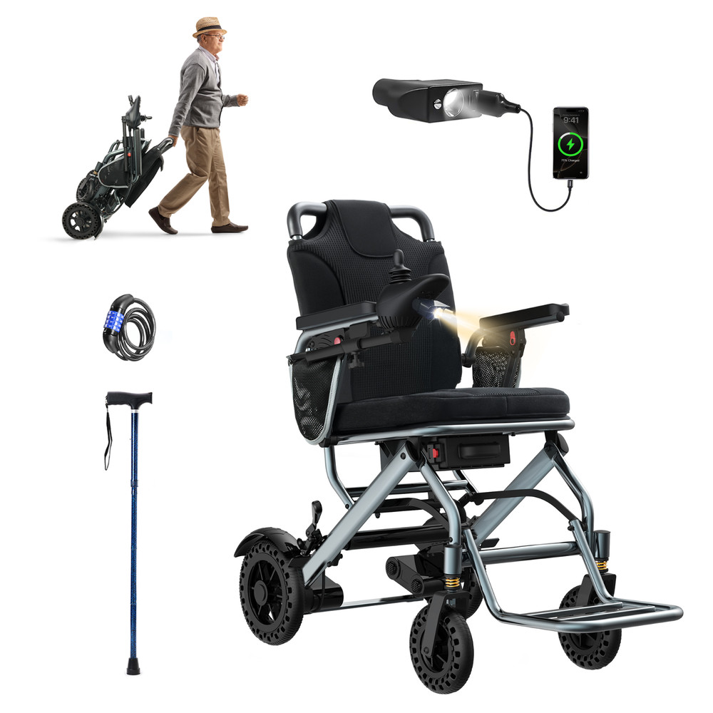 33lb Lightweight Electric Wheelchairs for Adults, 20 Mi & 360W Dual Motor, Black