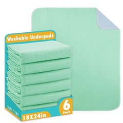 6 Pack Green 18×24 Inch Washable Incontinence Bed Pads Reusable Waterproof Mat