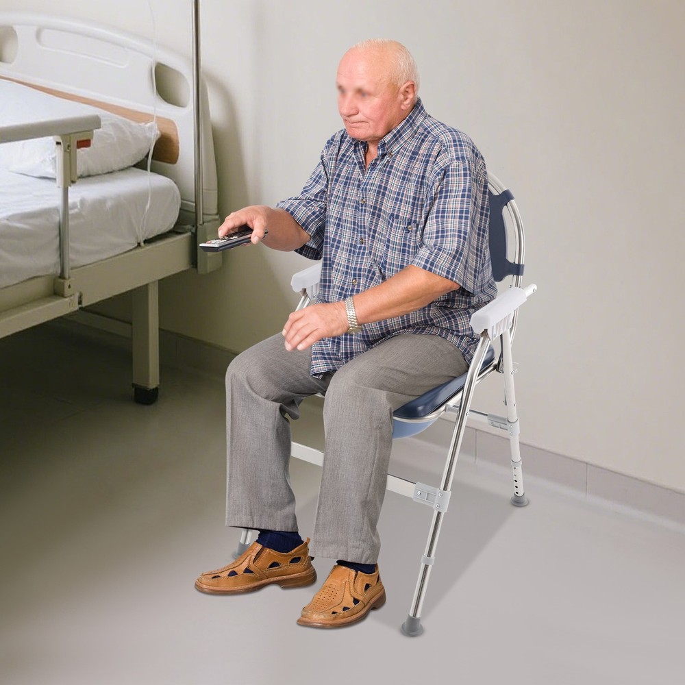 Foldable Toilet Chair, Toilet Chair with Padded Seat Plate and Toilet Bucket