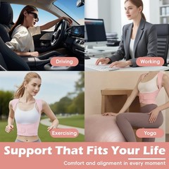 LuxuMach Posture Corrector for Women & Men, Full Back Brace Small, Pink