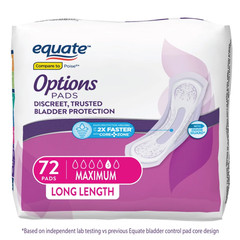 Options Women’s Incontinence Pads Extra Coverage, Maximum, Long Length, 72 Count