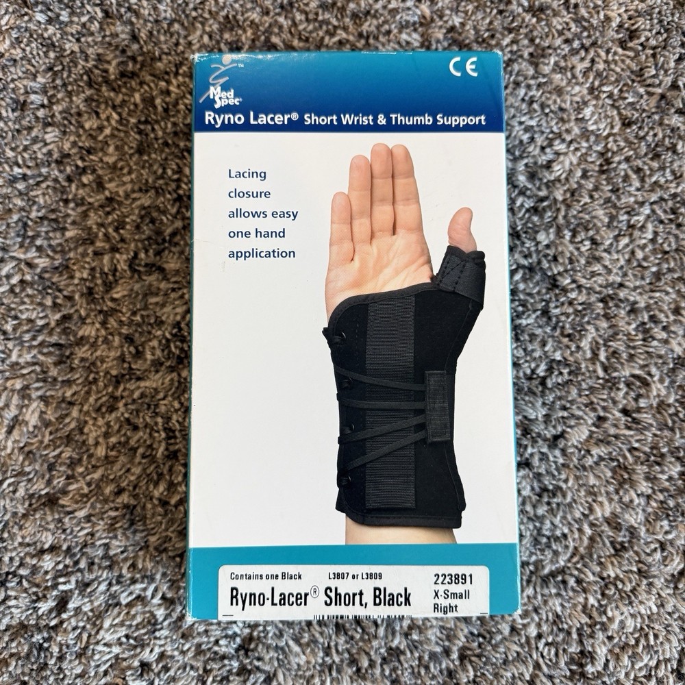 Med Spec Ryno Lacer Thumb Wrist Sprain Support Brace Short Black Right X-Small