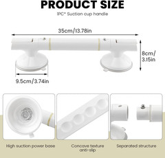 Grab Bars for Bathtubs and Showers,13.78inch Suction Cup Grab Bar, Removable …