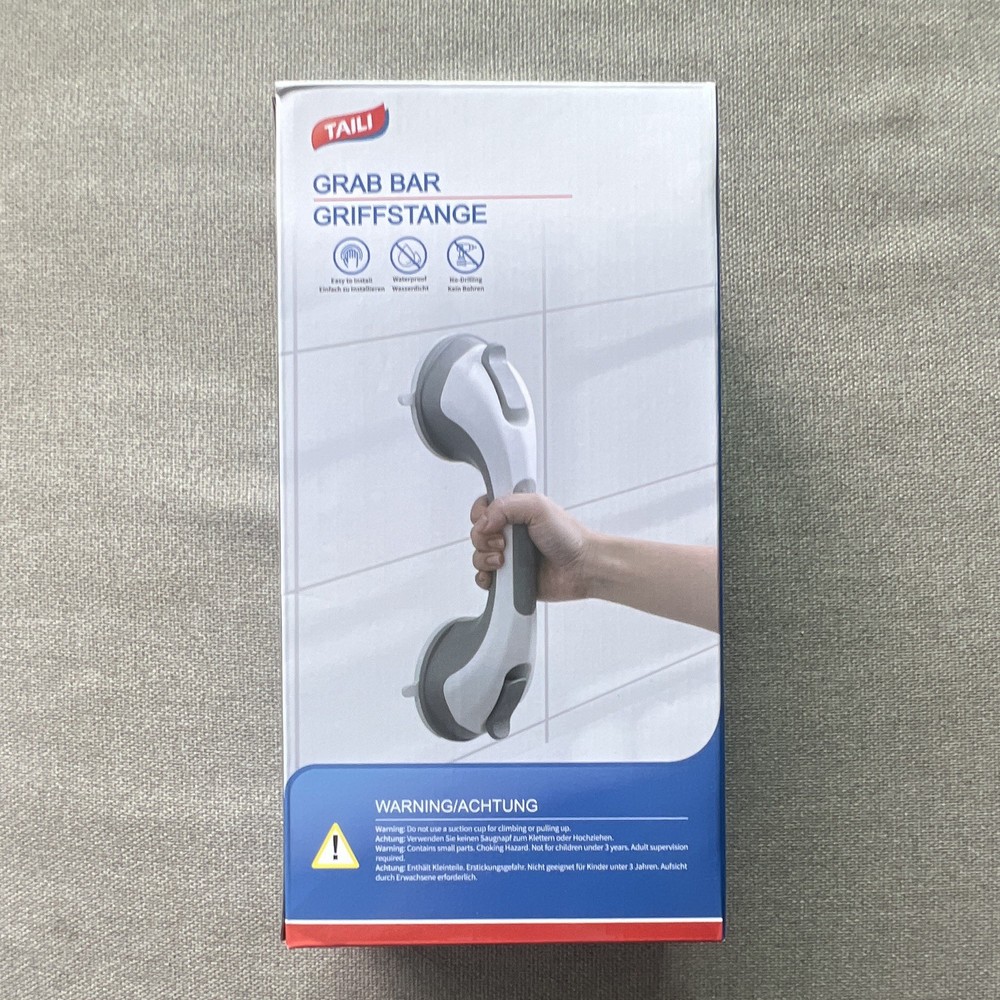 TAILI Suction Cup Grab Bar Waterproof No Drilling Easy Install White/Gray 1