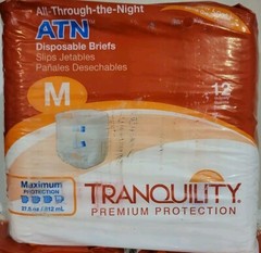 Tranquility Slim Disposable Briefs, Size M. 2 Packages of 12- #2185 Adult Diaper