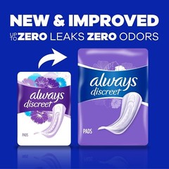 Always Discreet Adult Moderate Long Incontinence Pads for Women, Size 4-54 Count