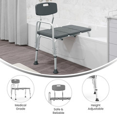 HERCULES Series 300 Lb. Capacity Adjustable Gray Bath & Shower Transfer Bench wi
