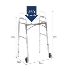 Drive 102101 Deluxe Two Button Folding Walker with 5 inch Wheels – Silver