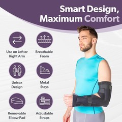 BraceAbility Elbow Immobilizer Brace | Removable Long Arm Cast and Soft Forearm