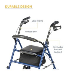 Drive Medical Four Wheel Rollator Rolling Walker with Fold Up Removable Back Sup