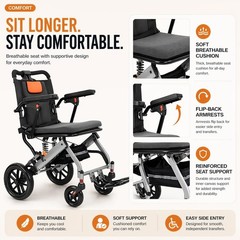 Transport Wheelchair for Seniors,Portable Lightweight Folding Chair w/ 16″ Seat