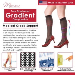 Medicella Sheer Knee High Compression Socks Open Toe 15-20 mmHg Black