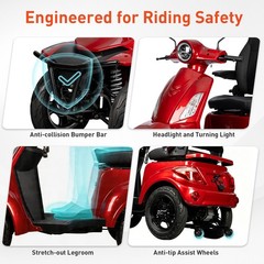 Heavy Duty 4-Wheel Mobility Scooter 1000W 60V, Top Speed 15.53 mph , 700lbs