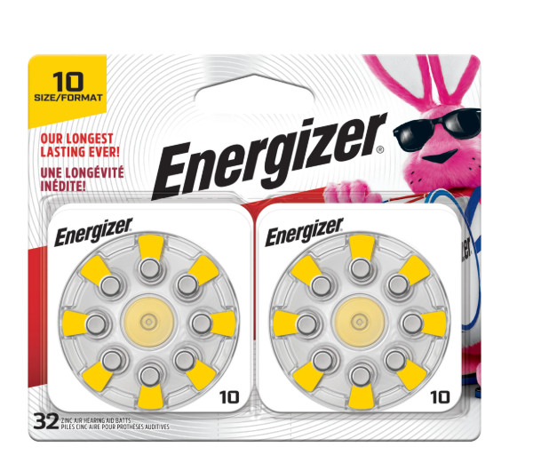 Energizer Hearing Aid Batteries Size 10 Yellow Tab 32 Pack