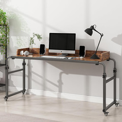 Adjustable Overbed Table with Wheels – Rustic Brown Bed Desk for Laptop Use