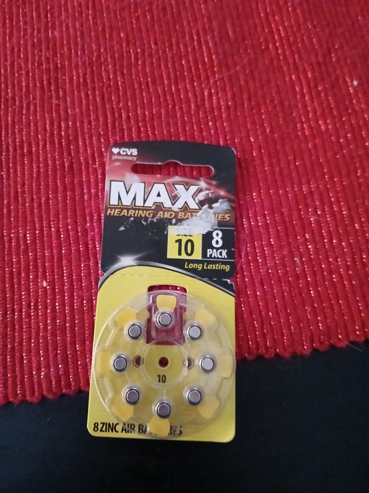 CVS Max Hearing Aid Batteries, Size 10 P10, Mercury-Free, Long Lasting 8 pk