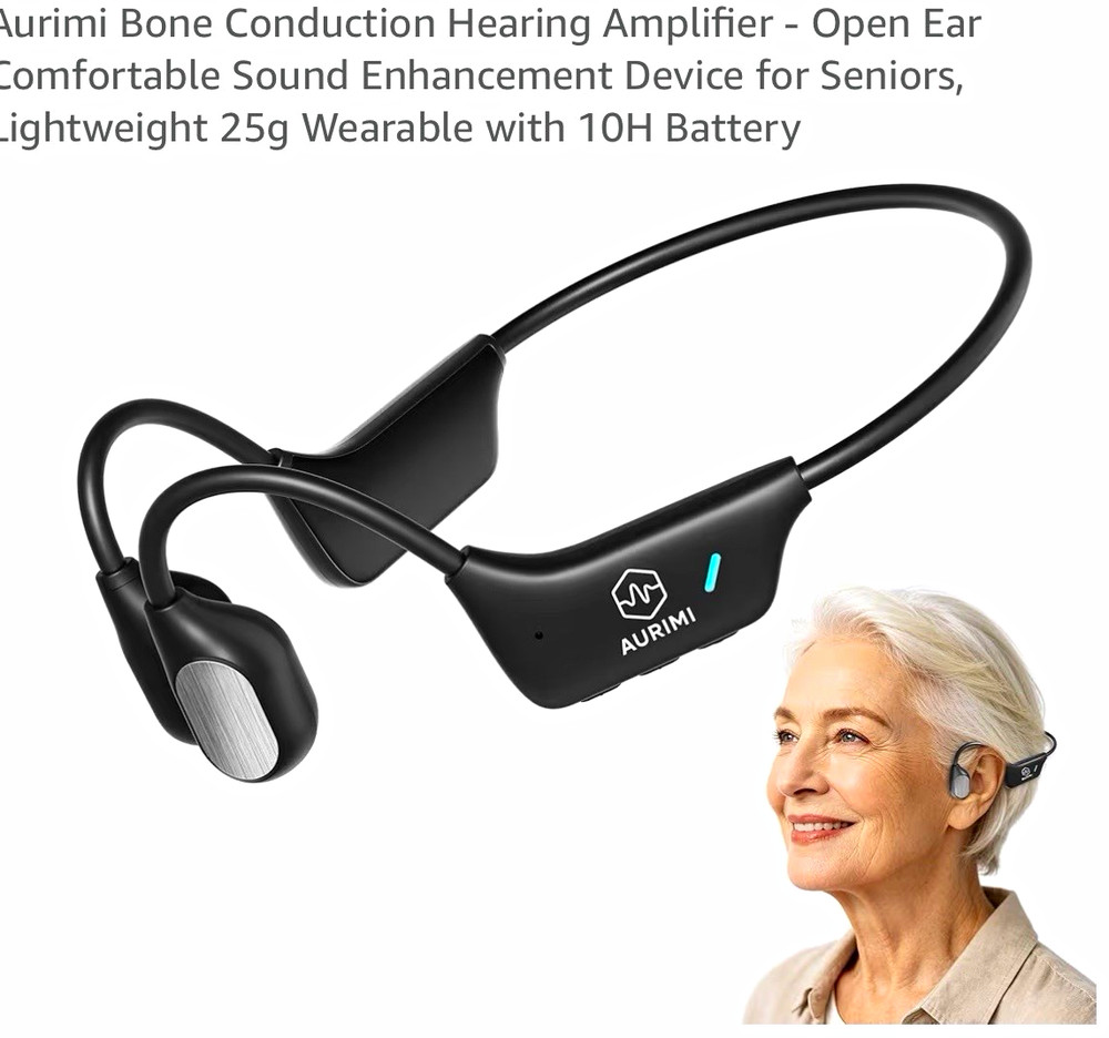 Aurimi Bone Conduction Open Ear Hearing Amplifier BTE Black Fits Both Ears