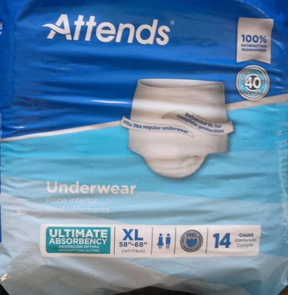 Attends Underwear XL 4 Pack Of 14 =56 Count Adult Padded Ultimate Absorbency